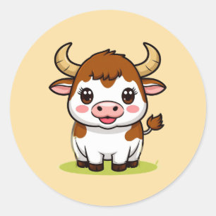 Mooie Cartoon Stier Kinderkamer Decoratie Ronde Sticker