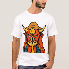 Mooie Cartoon Stier Krijger T-Shirt | Grappig Dier