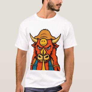 Mooie Cartoon Stier Krijger T-Shirt   Grappig Dier