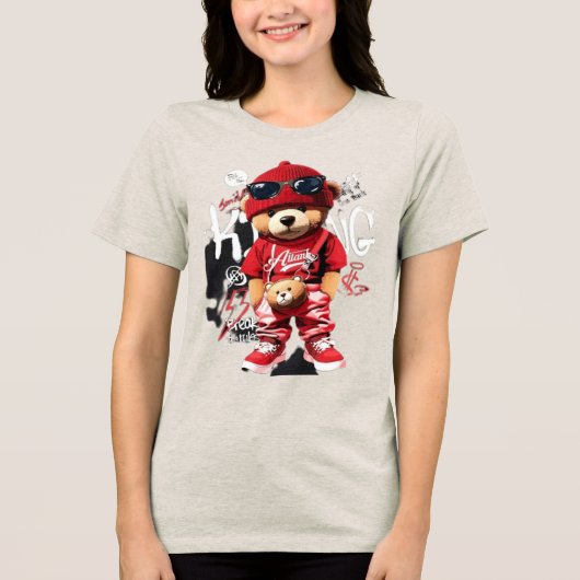 Mooie Cartoon Teddybeer Dames T-Shirt (Voorkant)
