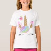 Mooie Cartoon Unicorn w/ Rainbow Background T-shirt (Voorkant)