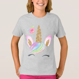 Mooie Cartoon Unicorn w/ Rainbow Background T-shirt