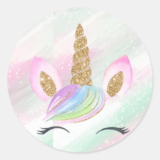 Mooie Cartoon Unicorn W/ Regenboog Ronde Sticker (Voorkant)