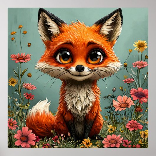 Mooie Cartoon Vos Dieren Muur Kunst Voor Kinderkam Poster (Voorkant)