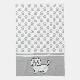 Mooie Cartoon Westie-hond Met Grijs Pootpatroon Theedoek
