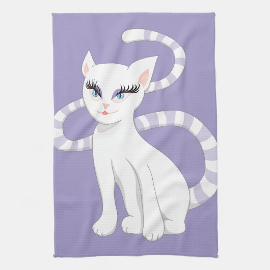 Mooie Cartoon witte kat Theedoek (Verticaal)