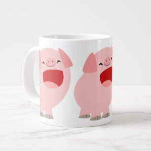 Mooie Cartoon Zingend Varken Reuzenmok Grote Koffiekop