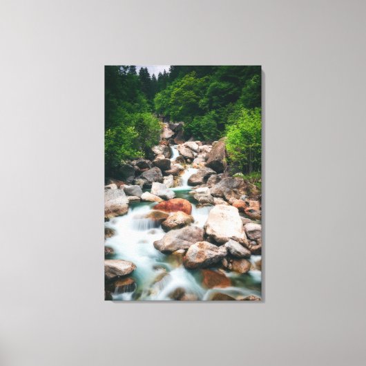 Mooie cascading rivier in het voorjaar canvas afdruk (Voorkant)