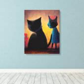 Mooie Cat Girl Happy International Cat Day Canvas Afdruk (Insitu (Houten vloer))