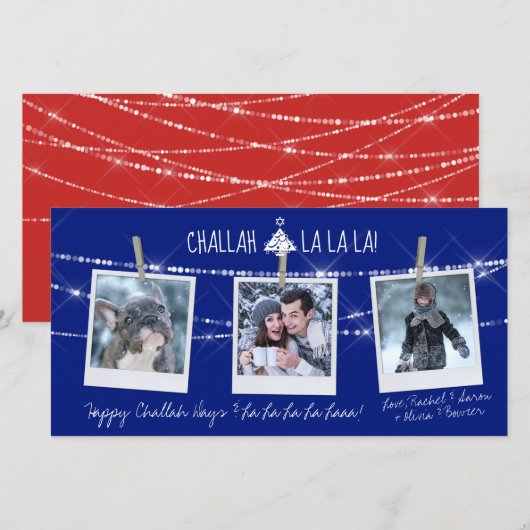 Mooie Challah-dagen La La La 3-foto kerstkaart (Voorkant / Achterkant)