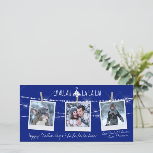 Mooie Challah-dagen La La La 3-foto kerstkaart (Staand voorkant)