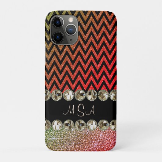 Mooie Champagne Bling Red Chevron Monogram Case-Mate iPhone Case (Achterkant)