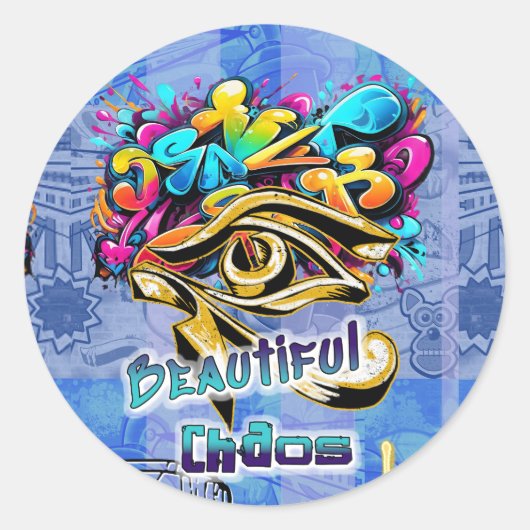 Mooie Chaos, rond Ronde Sticker (Voorkant)