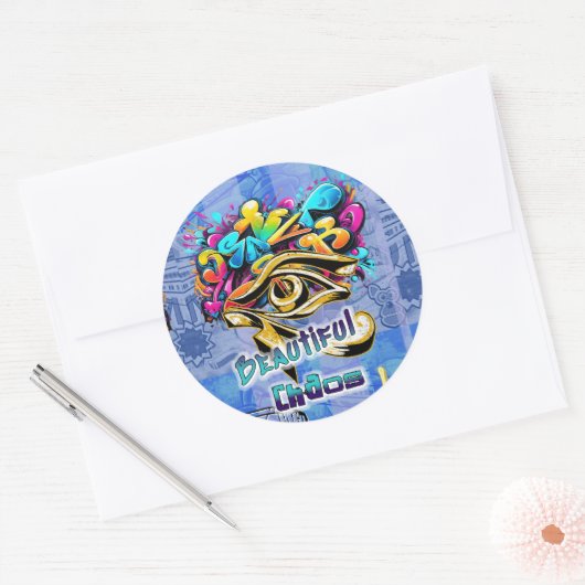 Mooie Chaos, rond Ronde Sticker (Envelop)