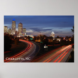 Mooie Charlotte NC Skyline Highway in Dusk Poster