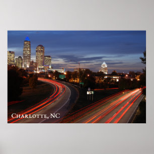 Mooie Charlotte NC Skyline Highway in Dusk Poster