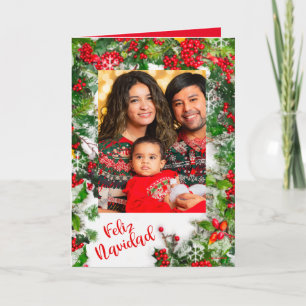 Mooie Charmante Feliz Navidad Wish met Holly Feestdagen Kaart