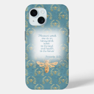 Mooie Chartreuse Groen Gouden Bij Krans Grid Bijbe iPhone 15 Case