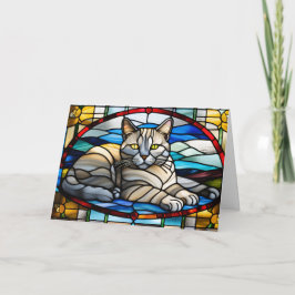 Mooie Chartreux Kat Gebrandschilderd Glas Kaart