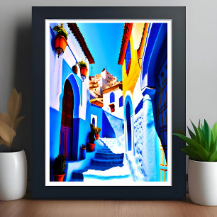 Mooie Chefchaouen Marokkaanse Blauwe Stad Pop Art Poster