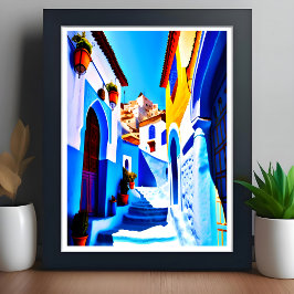 Mooie Chefchaouen Marokkaanse Blauwe Stad Pop Art Poster