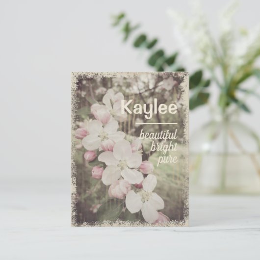 Mooie Cherry Blossom, aangepaste naam met betekeni Briefkaart (Staand voorkant)