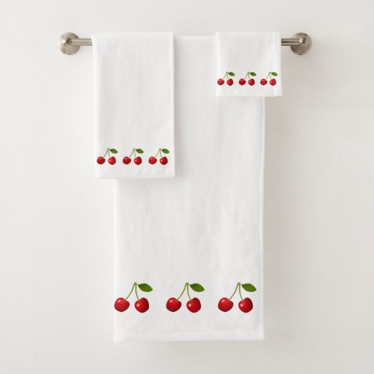 Mooie Cherry Fruits op White Bath Towel Set Bad Handdoek (Insitu)
