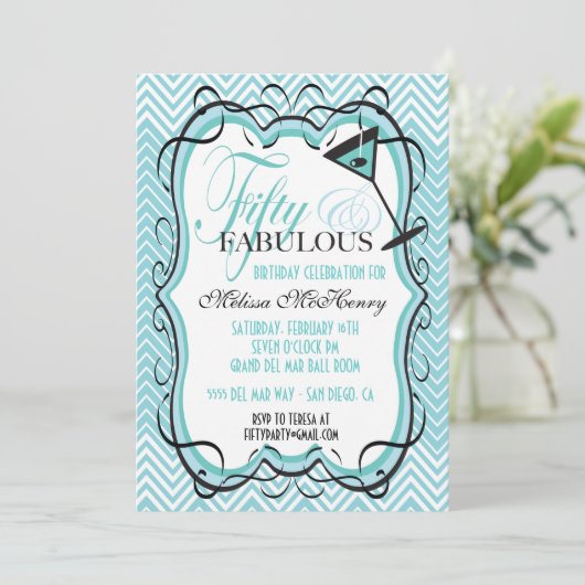 Mooie Chevron vijftig en fantastische uitnodiginge Kaart (Staand voorkant)