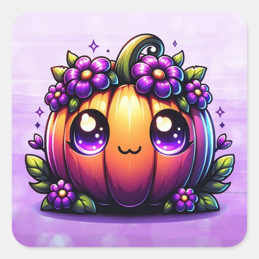 Mooie Chibi Halloween Pompoen Vierkante Sticker (Voorkant)