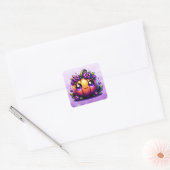 Mooie Chibi Halloween Pompoen Vierkante Sticker (Envelop)