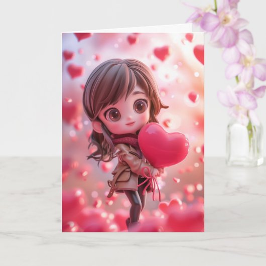 Mooie Chibi vrouw met een hart Kaart (Orchidee)