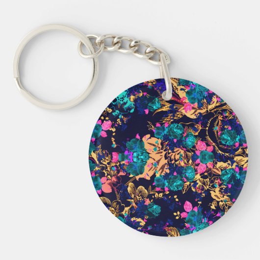 Mooie chic abstracte bloemen achtergrond sleutelhanger (Voorkant)