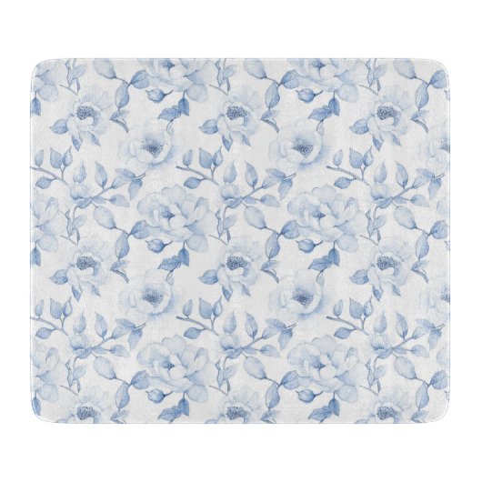 Mooie Chic Blauwe Witte Bloemen Snijplank (Voorkant)