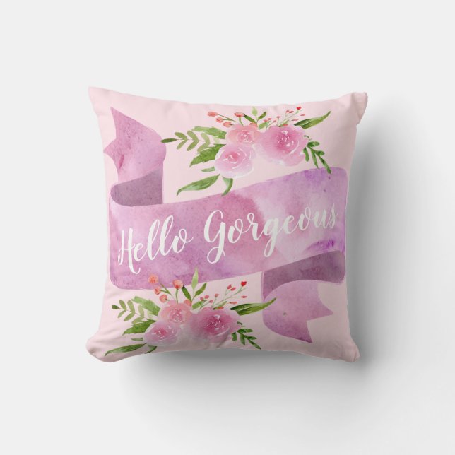 Mooie Chic Bloemige Roze Hello Gorgeous Kussen (Voorkant)