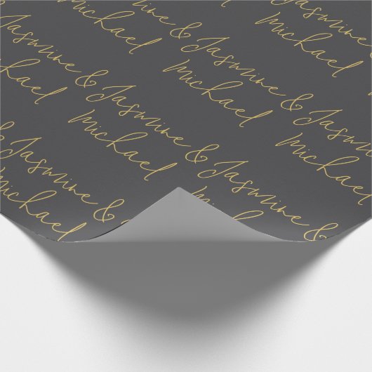 Mooie Chic Calligrafie Koppel Namen Grijs & Goud Cadeaupapier (Hoek)