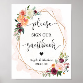 Mooie Chic Floral Lijst Guestbook Weddenschap Poster