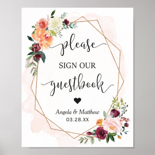 Mooie Chic Floral Lijst Guestbook Weddenschap Poster (Voorkant)