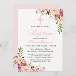 Mooie Chic Pink Floral Baptism Kaart