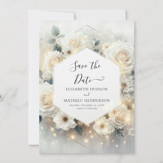 Mooie Chic White Roses bruiloft Save The Date (Voorkant)