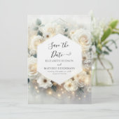 Mooie Chic White Roses bruiloft Save The Date (Staand voorkant)