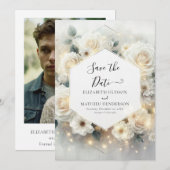 Mooie Chic White Roses bruiloft Save The Date (Voorkant / Achterkant)