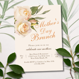 Mooie Chic Witte Rozen Crème Moederdag Brunch Kaart