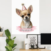 Mooie Chihuahua Roze Fantasie met Naam Design Poster (Thuiskantoor)