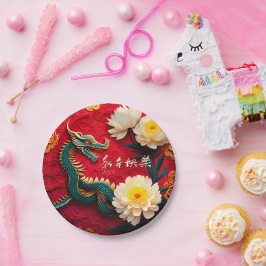 Mooie Chinese Draak Nieuwjaar 2024 PPRP2 Papieren Bordje (Feest)