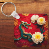 Mooie Chinese Draak Nieuwjaar Monogram SqK2 Sleutelhanger (Voorkant)