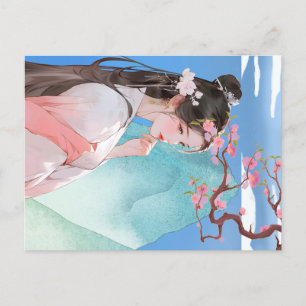 Mooie Chinese vrouw voor een berg Briefkaart