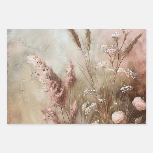 Mooie chique beige roze boho bloem inpakpapier vel (Voorkant)