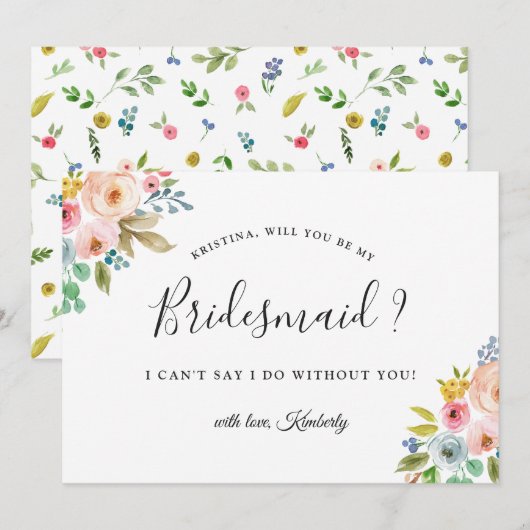 Mooie chique bloem zal je mijn bruidsmeisje zijn kaart (Voorkant / Achterkant)