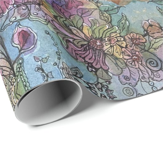 Mooie chique bloementuin Waterverf schilderij Cadeaupapier (Rol Hoek)