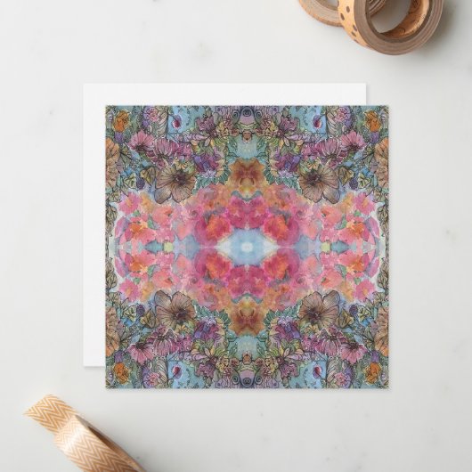 Mooie chique bloementuin Waterverf schilderij Notitiekaartje (Voorkant / Achterkant in situ)